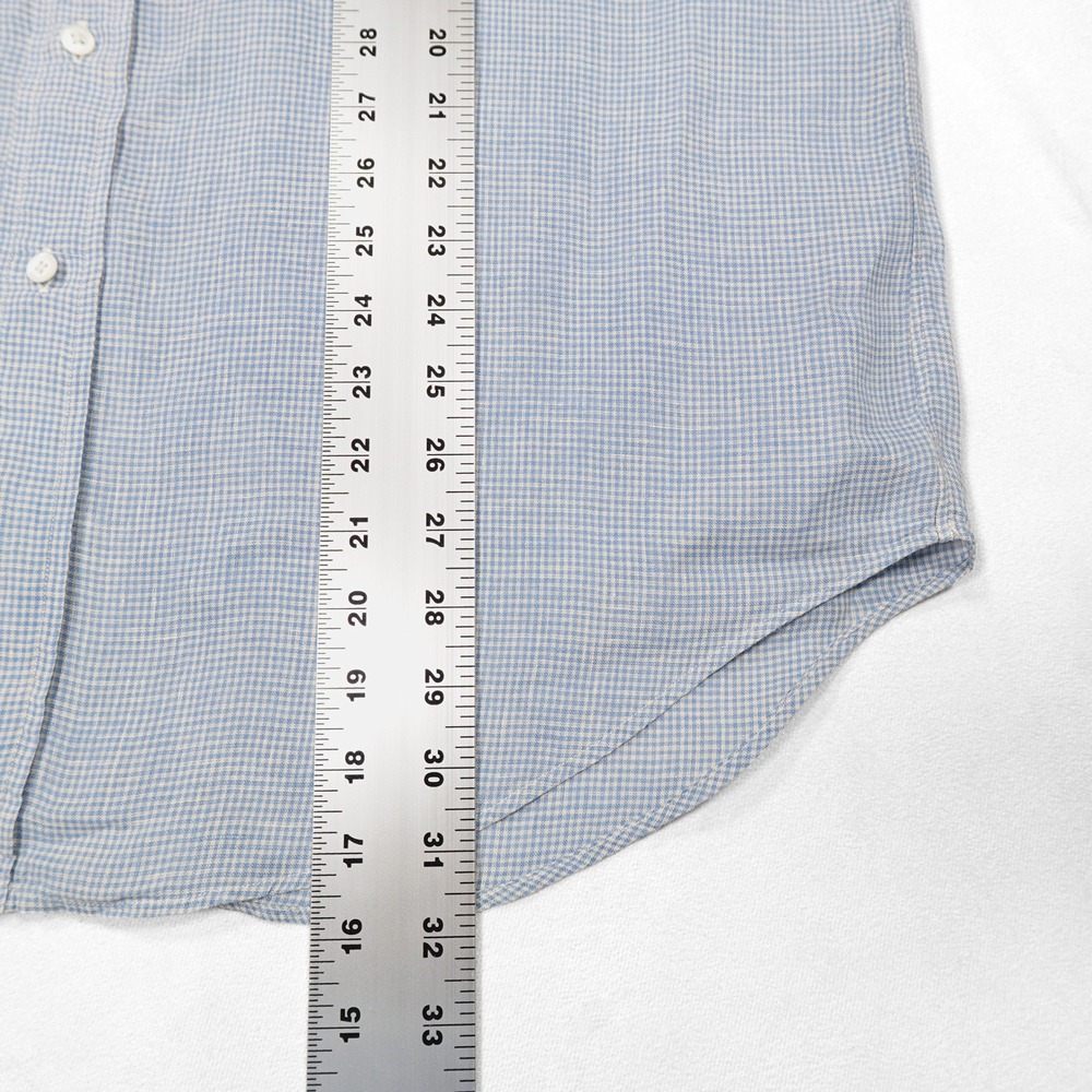 RALPH LAUREN Men's L Blue White Gingham 100% Linen Short Sleeve Button Up Shirt - Picture 8 of 8